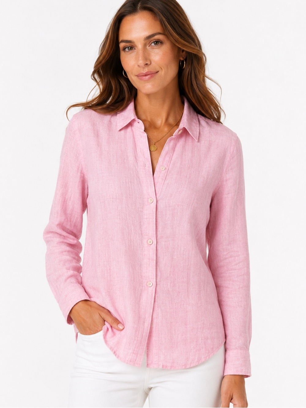 J.McLaughlin Britt Linen Shirt Pink Button Front Long Sleeve XS 100% Linen